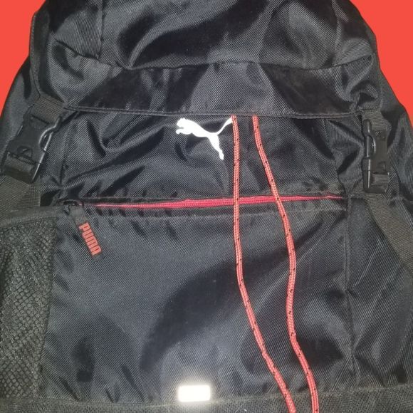 Puma Backpack Black and Red Drawstring and Zippers - Picture 4 of 9
